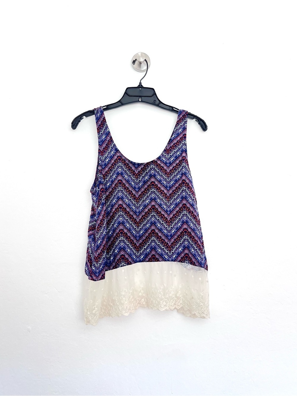 Freebird Colorful Chevron Print and Lace Hem